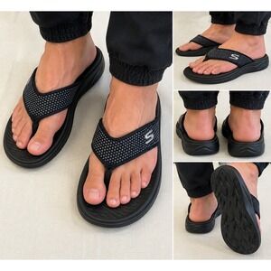 Skechers Goga Max Womens Black Athletic Flip Flop Thong Sandals Size 9 granola